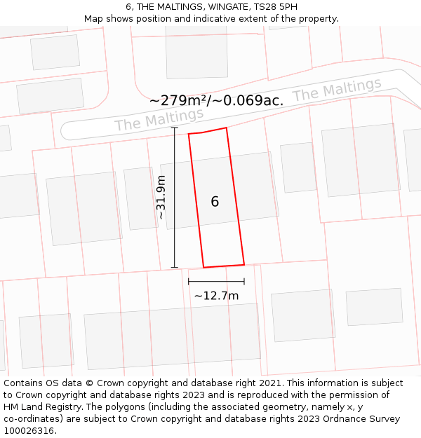 6, THE MALTINGS, WINGATE, TS28 5PH: Plot and title map