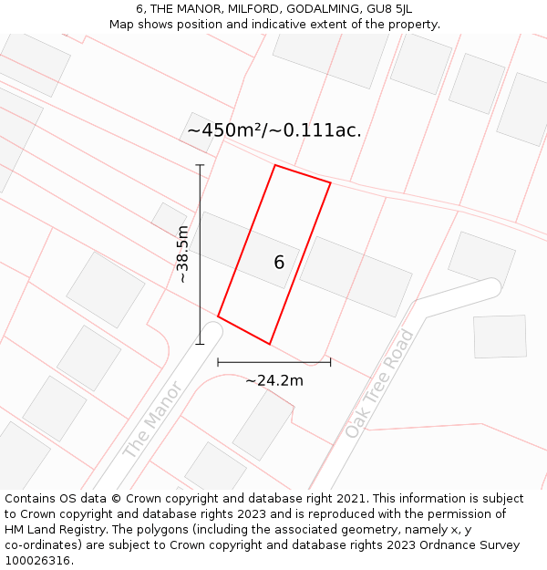 6, THE MANOR, MILFORD, GODALMING, GU8 5JL: Plot and title map