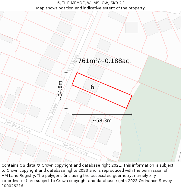6, THE MEADE, WILMSLOW, SK9 2JF: Plot and title map
