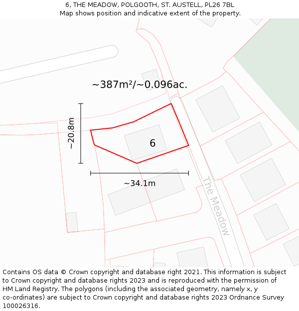 6, THE MEADOW, POLGOOTH, ST. AUSTELL, PL26 7BL: Plot and title map