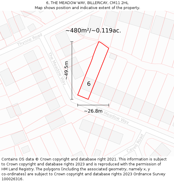 6, THE MEADOW WAY, BILLERICAY, CM11 2HL: Plot and title map
