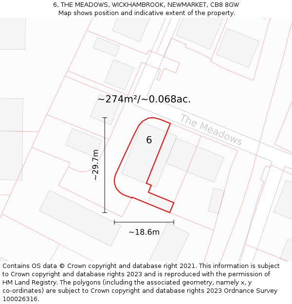 6, THE MEADOWS, WICKHAMBROOK, NEWMARKET, CB8 8GW: Plot and title map