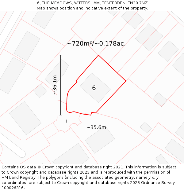 6, THE MEADOWS, WITTERSHAM, TENTERDEN, TN30 7NZ: Plot and title map