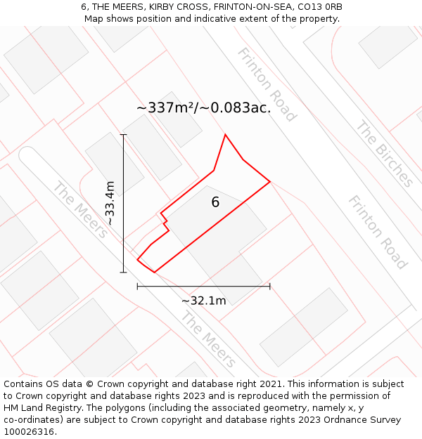 6, THE MEERS, KIRBY CROSS, FRINTON-ON-SEA, CO13 0RB: Plot and title map