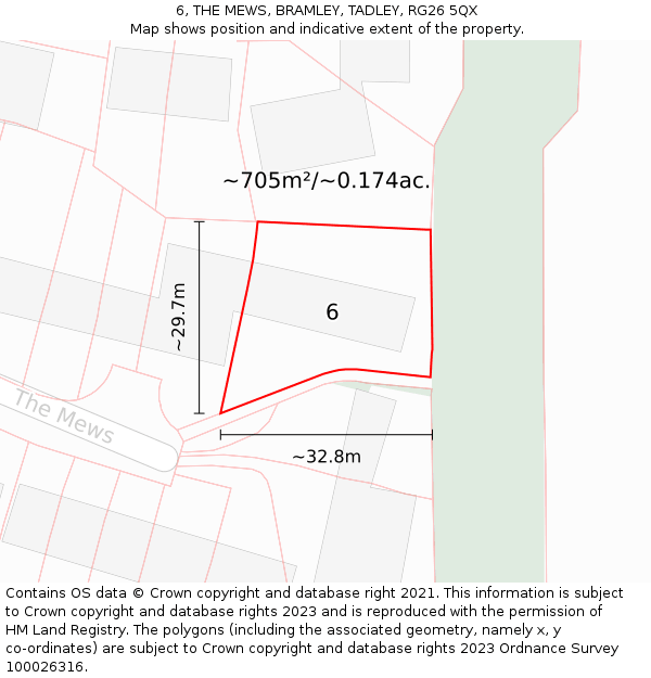 6, THE MEWS, BRAMLEY, TADLEY, RG26 5QX: Plot and title map