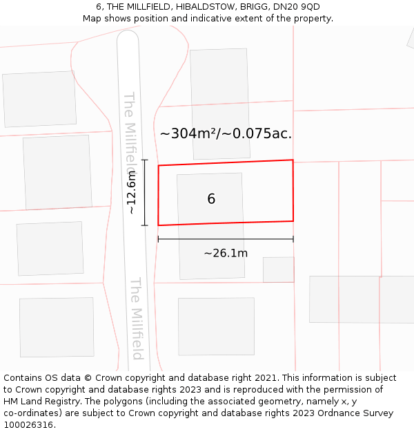6, THE MILLFIELD, HIBALDSTOW, BRIGG, DN20 9QD: Plot and title map