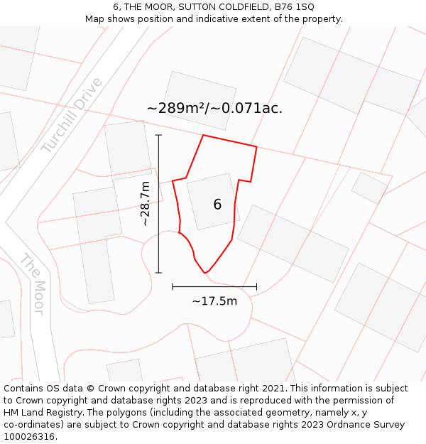 6, THE MOOR, SUTTON COLDFIELD, B76 1SQ: Plot and title map