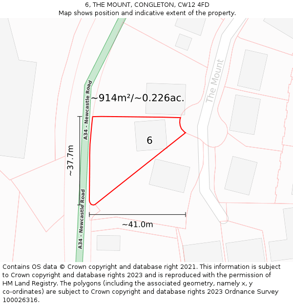 6, THE MOUNT, CONGLETON, CW12 4FD: Plot and title map