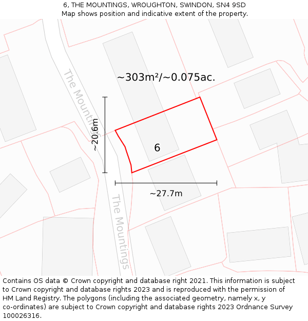 6, THE MOUNTINGS, WROUGHTON, SWINDON, SN4 9SD: Plot and title map