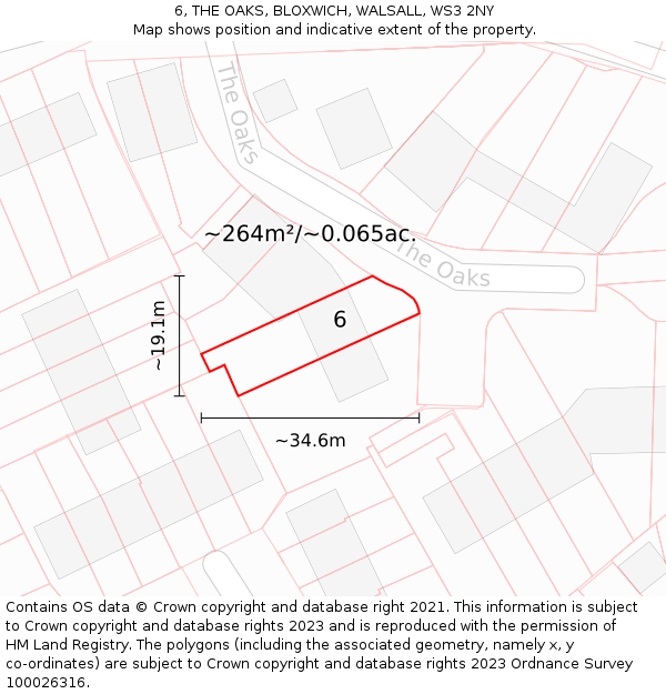 6, THE OAKS, BLOXWICH, WALSALL, WS3 2NY: Plot and title map