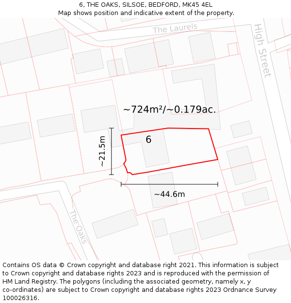6, THE OAKS, SILSOE, BEDFORD, MK45 4EL: Plot and title map