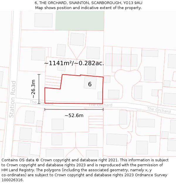 6, THE ORCHARD, SNAINTON, SCARBOROUGH, YO13 9AU: Plot and title map