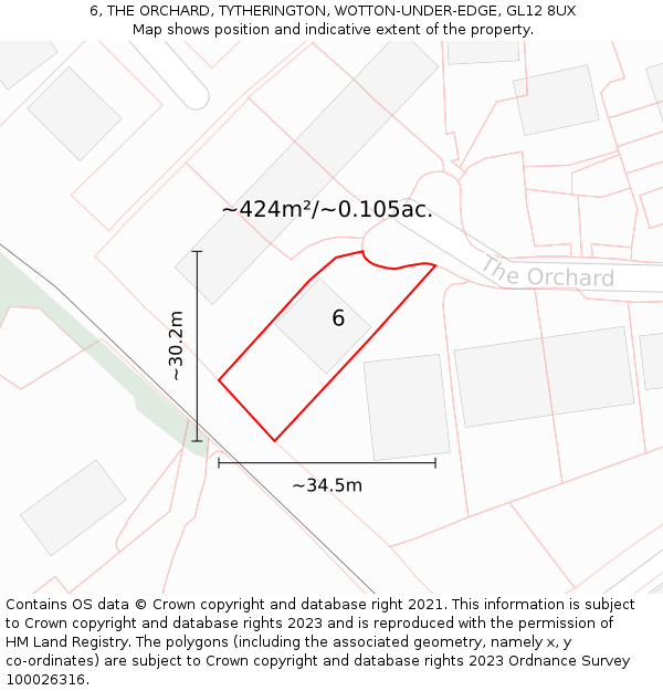 6, THE ORCHARD, TYTHERINGTON, WOTTON-UNDER-EDGE, GL12 8UX: Plot and title map