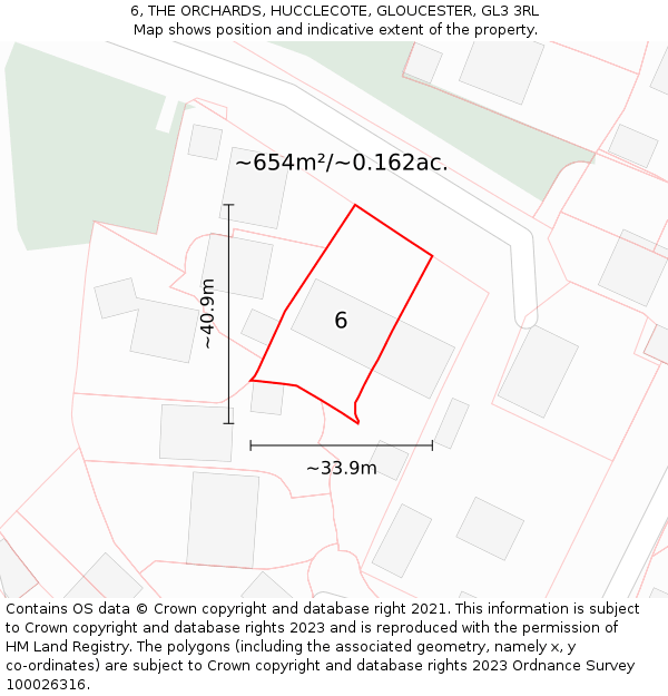 6, THE ORCHARDS, HUCCLECOTE, GLOUCESTER, GL3 3RL: Plot and title map