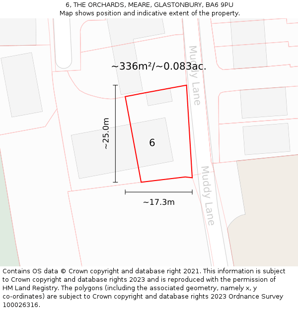 6, THE ORCHARDS, MEARE, GLASTONBURY, BA6 9PU: Plot and title map