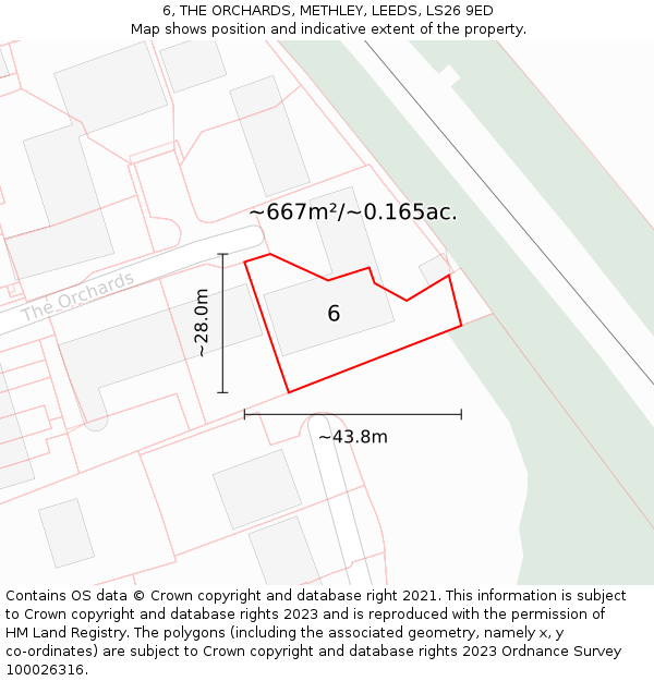6, THE ORCHARDS, METHLEY, LEEDS, LS26 9ED: Plot and title map