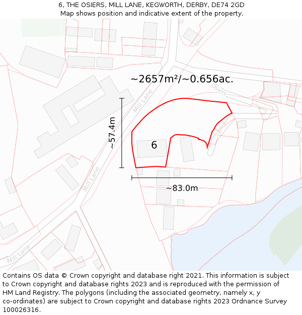 6, THE OSIERS, MILL LANE, KEGWORTH, DERBY, DE74 2GD: Plot and title map