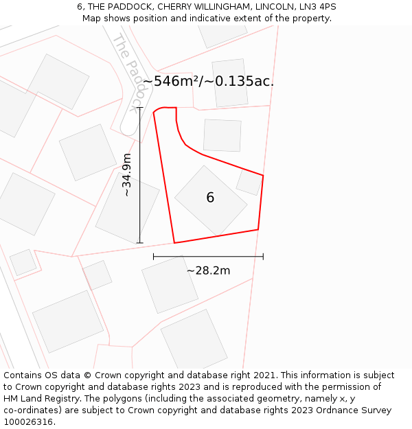6, THE PADDOCK, CHERRY WILLINGHAM, LINCOLN, LN3 4PS: Plot and title map