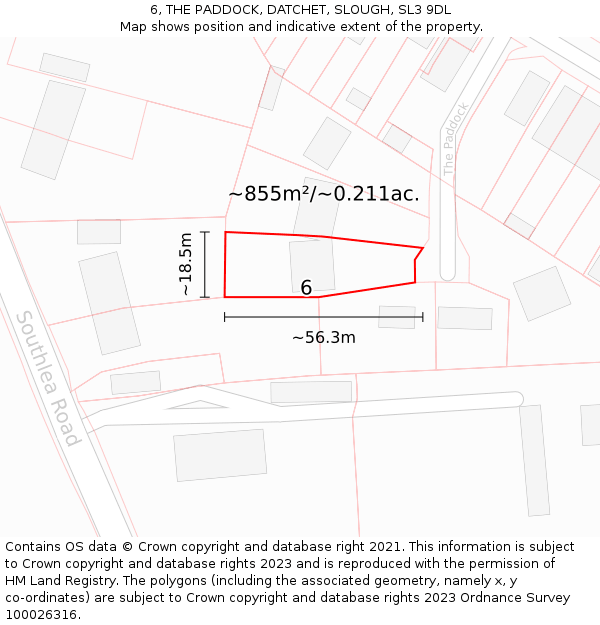 6, THE PADDOCK, DATCHET, SLOUGH, SL3 9DL: Plot and title map