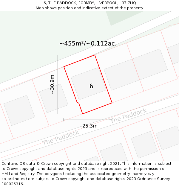 6, THE PADDOCK, FORMBY, LIVERPOOL, L37 7HQ: Plot and title map