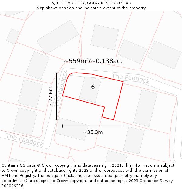 6, THE PADDOCK, GODALMING, GU7 1XD: Plot and title map