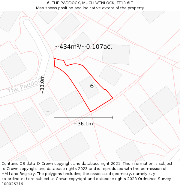 6, THE PADDOCK, MUCH WENLOCK, TF13 6LT: Plot and title map