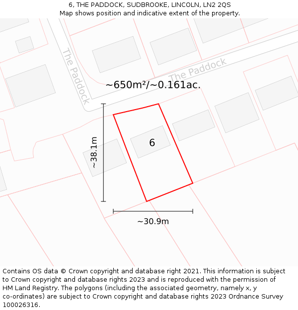 6, THE PADDOCK, SUDBROOKE, LINCOLN, LN2 2QS: Plot and title map
