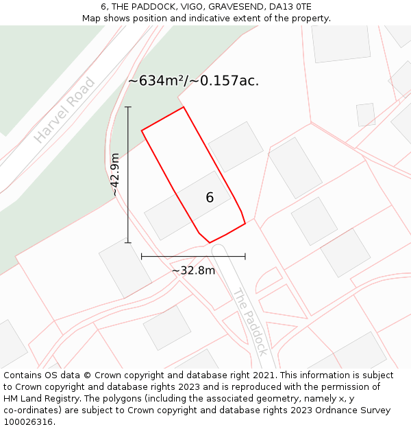 6, THE PADDOCK, VIGO, GRAVESEND, DA13 0TE: Plot and title map