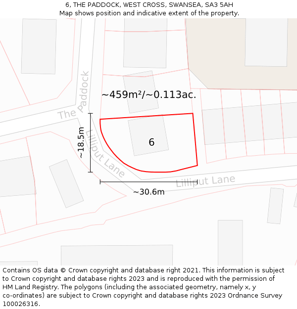 6, THE PADDOCK, WEST CROSS, SWANSEA, SA3 5AH: Plot and title map