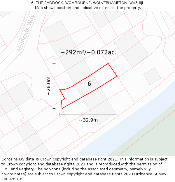6, THE PADDOCK, WOMBOURNE, WOLVERHAMPTON, WV5 8JL: Plot and title map