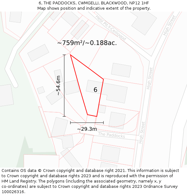 6, THE PADDOCKS, CWMGELLI, BLACKWOOD, NP12 1HF: Plot and title map