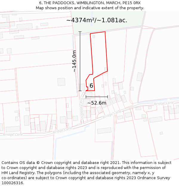 6, THE PADDOCKS, WIMBLINGTON, MARCH, PE15 0RX: Plot and title map