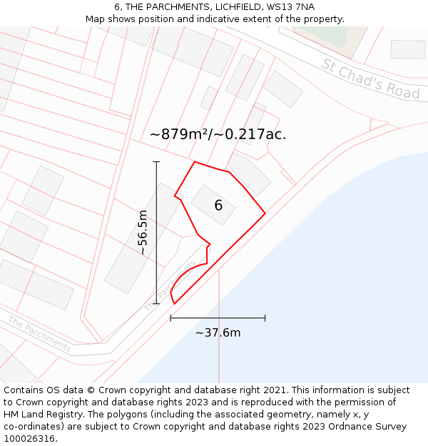 6, THE PARCHMENTS, LICHFIELD, WS13 7NA: Plot and title map