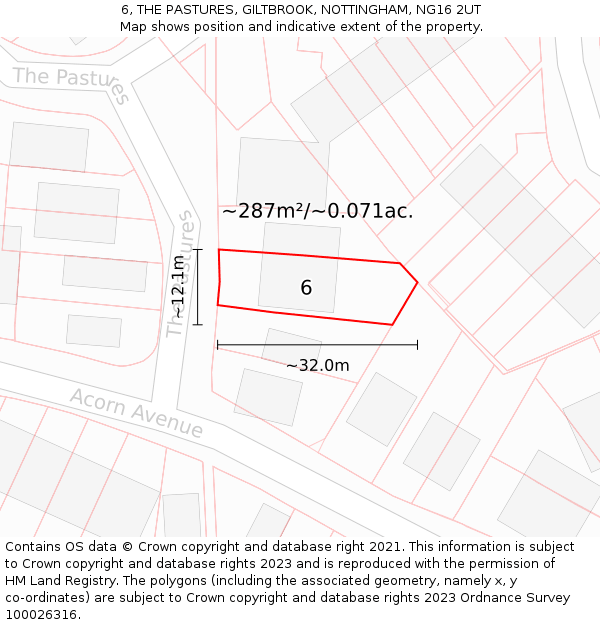 6, THE PASTURES, GILTBROOK, NOTTINGHAM, NG16 2UT: Plot and title map