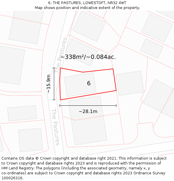 6, THE PASTURES, LOWESTOFT, NR32 4WT: Plot and title map