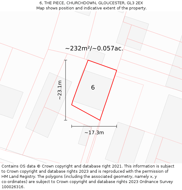 6, THE PIECE, CHURCHDOWN, GLOUCESTER, GL3 2EX: Plot and title map