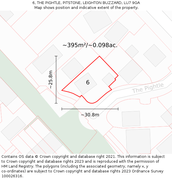 6, THE PIGHTLE, PITSTONE, LEIGHTON BUZZARD, LU7 9GA: Plot and title map
