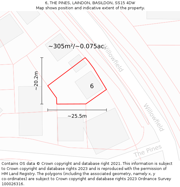 6, THE PINES, LAINDON, BASILDON, SS15 4DW: Plot and title map