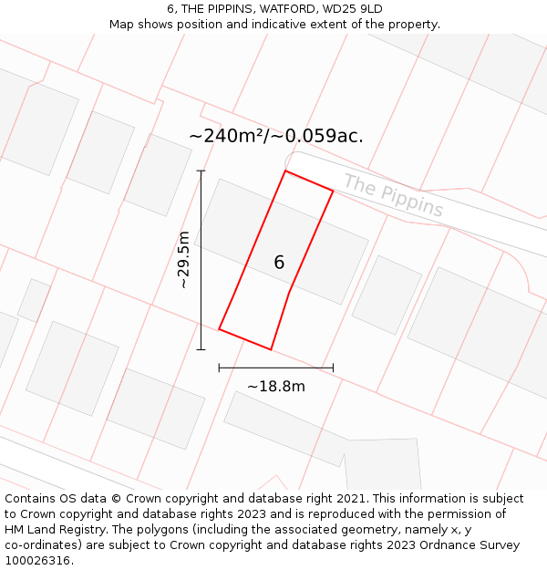 6, THE PIPPINS, WATFORD, WD25 9LD: Plot and title map