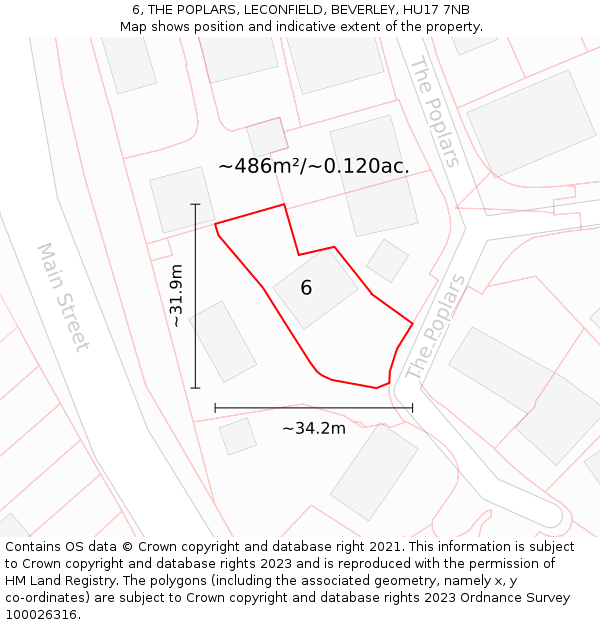 6, THE POPLARS, LECONFIELD, BEVERLEY, HU17 7NB: Plot and title map