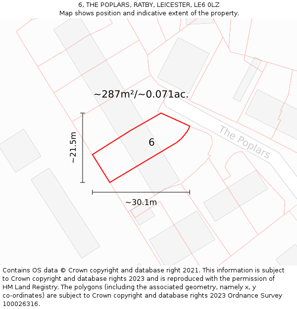 6, THE POPLARS, RATBY, LEICESTER, LE6 0LZ: Plot and title map