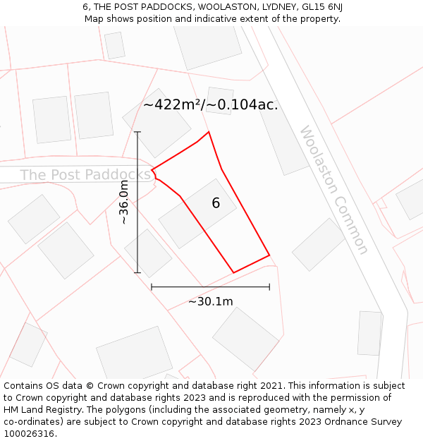 6, THE POST PADDOCKS, WOOLASTON, LYDNEY, GL15 6NJ: Plot and title map