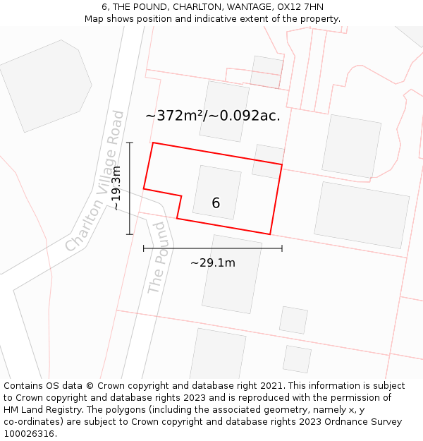 6, THE POUND, CHARLTON, WANTAGE, OX12 7HN: Plot and title map