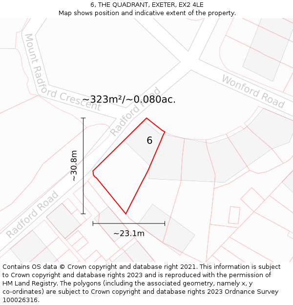 6, THE QUADRANT, EXETER, EX2 4LE: Plot and title map