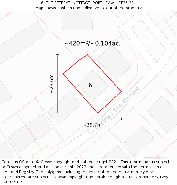 6, THE RETREAT, NOTTAGE, PORTHCAWL, CF36 3RU: Plot and title map