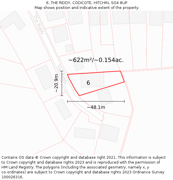 6, THE RIDDY, CODICOTE, HITCHIN, SG4 8UP: Plot and title map