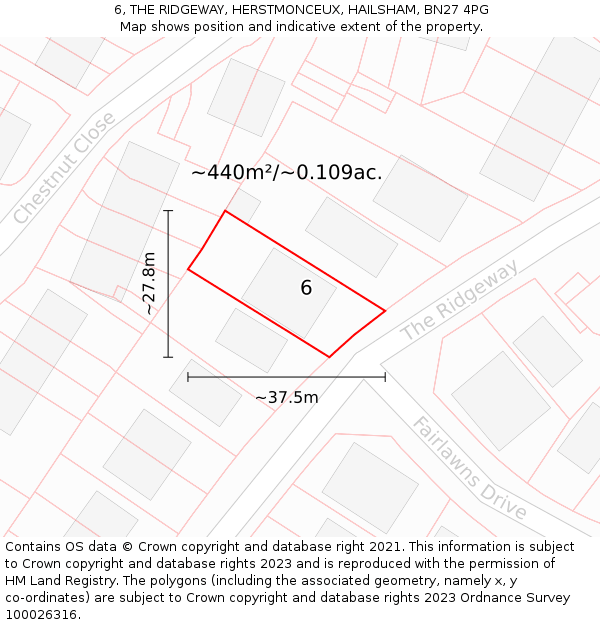 6, THE RIDGEWAY, HERSTMONCEUX, HAILSHAM, BN27 4PG: Plot and title map