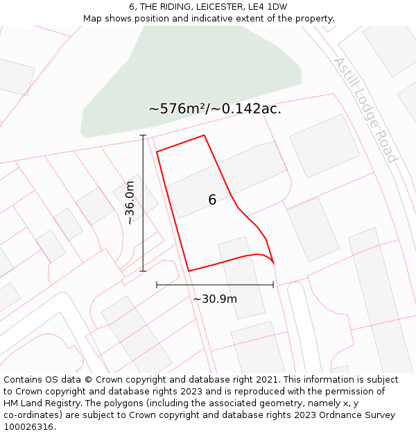 6, THE RIDING, LEICESTER, LE4 1DW: Plot and title map