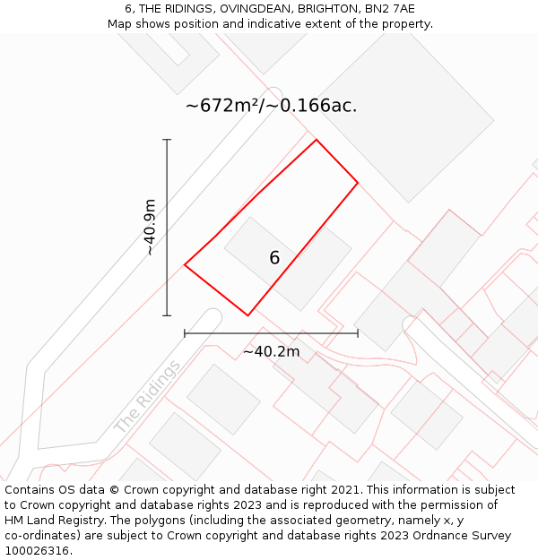 6, THE RIDINGS, OVINGDEAN, BRIGHTON, BN2 7AE: Plot and title map