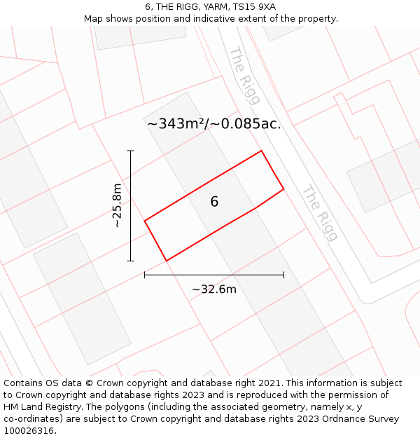 6, THE RIGG, YARM, TS15 9XA: Plot and title map